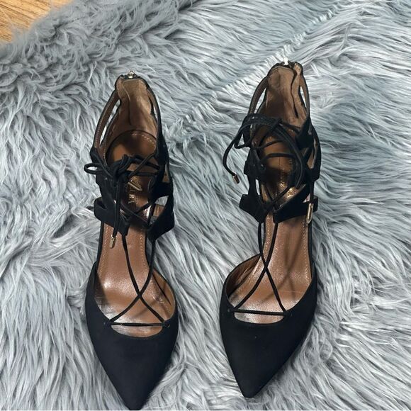 Aquazzura Black Lace-Up Stiletto Heels - Picture 3 of 11